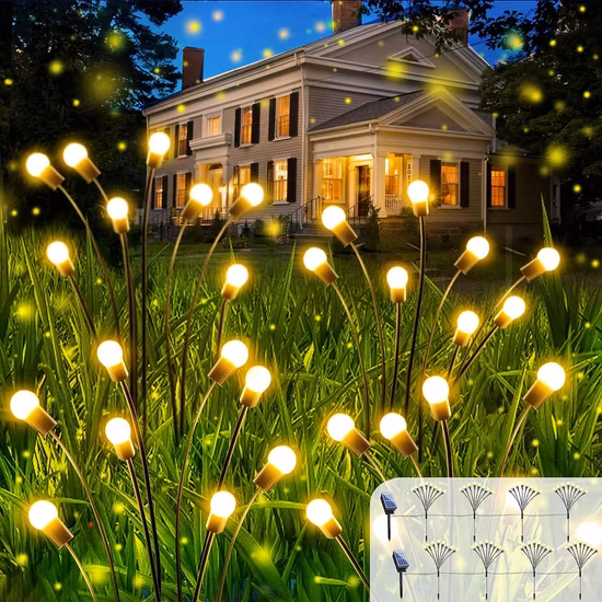Luce solare lucciola Luce da giardino a LED impermeabile per la decorazione del percorso del prato a terra Luce a LED per altalena a vento